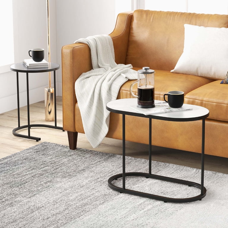 Costway 2-in-1 Design Faux Marble Top Tea Table Nesting Coffee