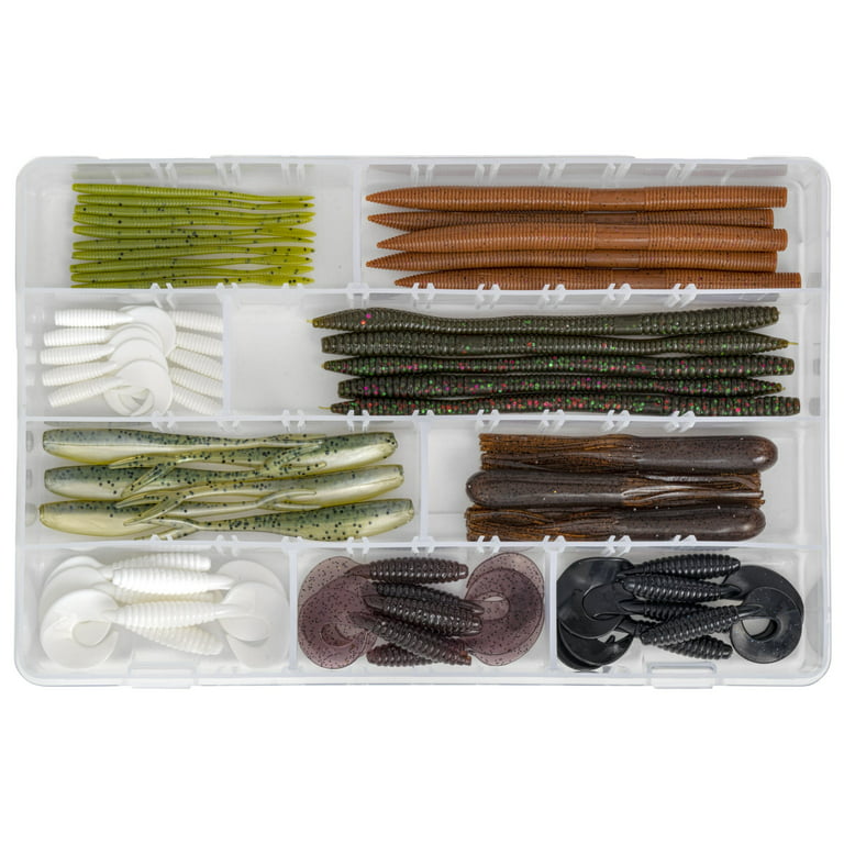 Tailored Tackle Soft Plastic Fishing Lures Kit with Tackle Box Bulk Worms  Bait Grubs Tubes Wacky 3 Inch 4, 5, 6 In 