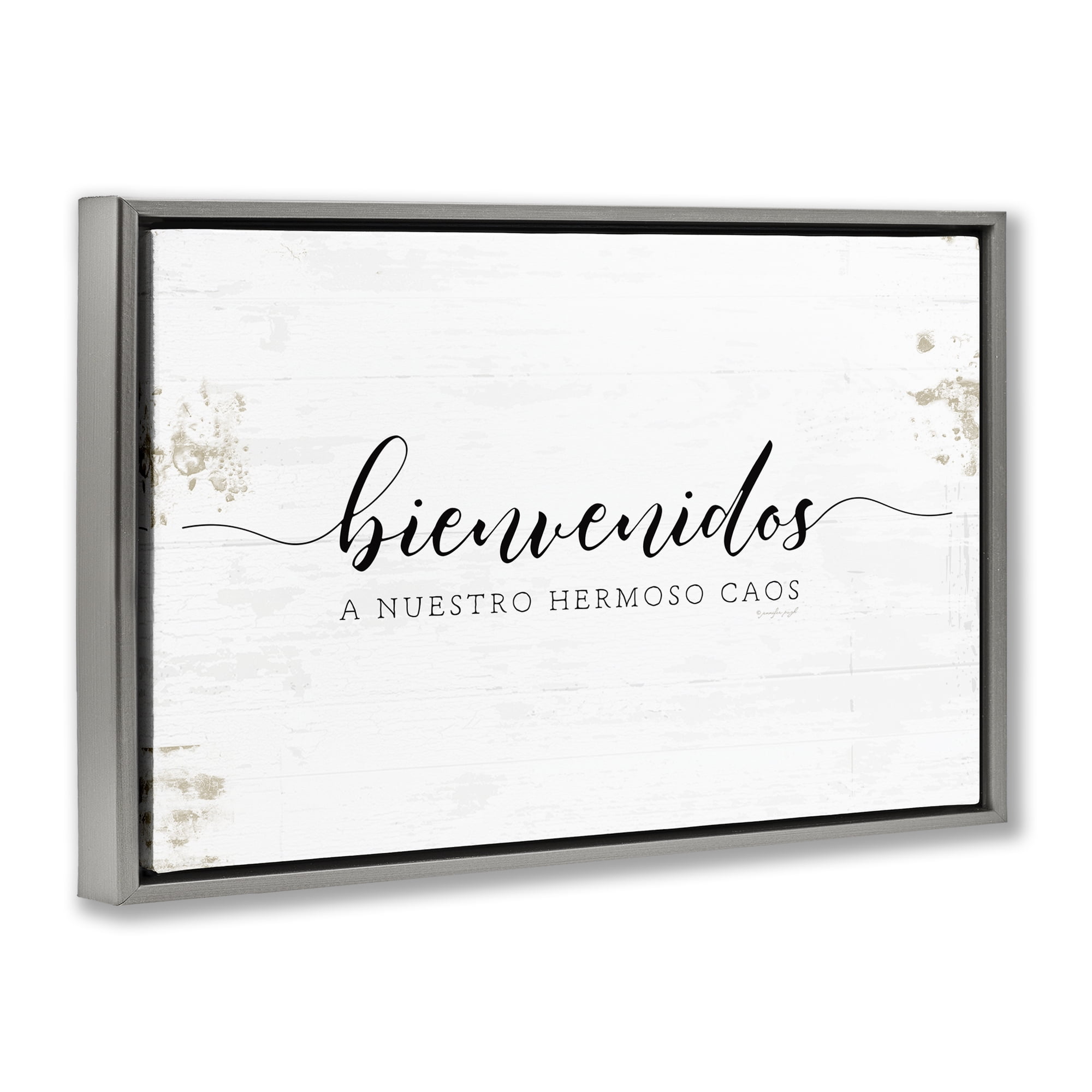 Stupell Industries Bienvenidos a Nuestro Hermoso Caos Inspirational Quotes & Sayings Painting Gray Floater Framed Art Print Wall Art, 31 x 21