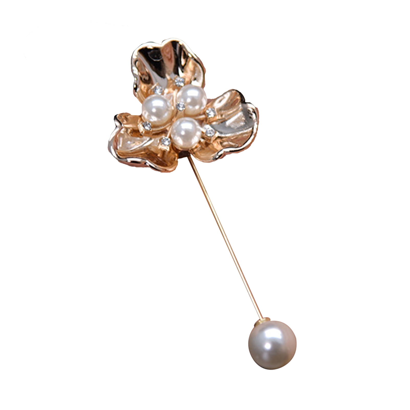 Luxury Fashion Pearl Flower Metal Key Brooch Women Men
