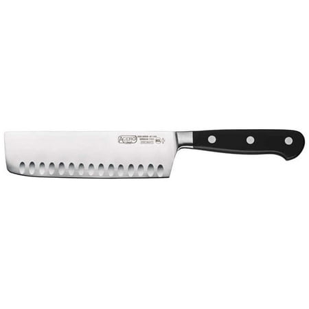 Winco KFP-73, 7-Inch Acero Nakiri Knife, Hollow Ground, POM Handle, Black,