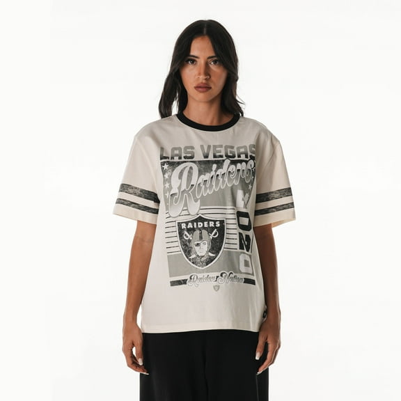 Women's The Wild Collective Cream Las Vegas Raiders Vintage Drop Shoulder Oversized Boyfriend T-Shirt