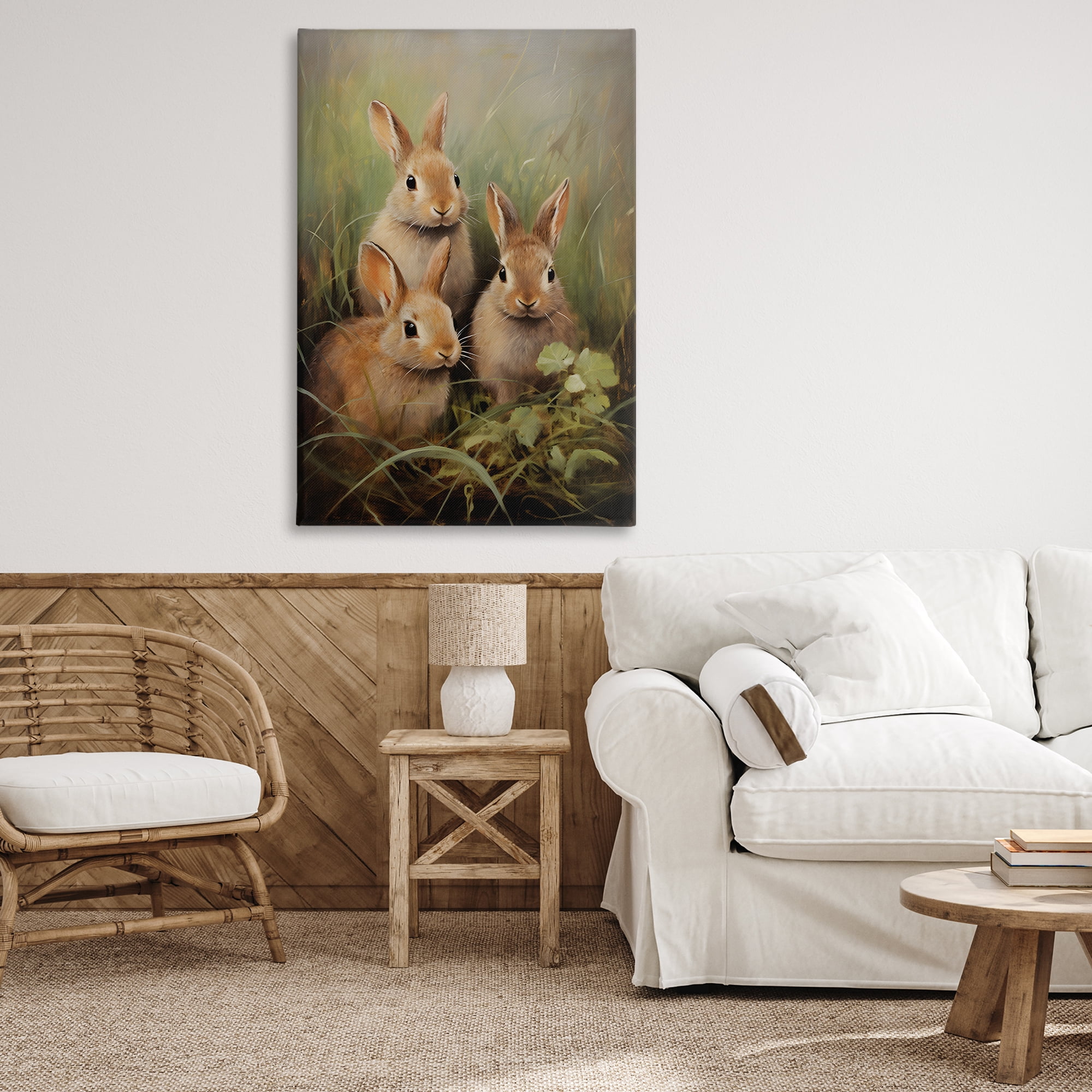 Stupell Industries Baby Bunny Trio Animals & Insects Painting Gallery Wrapped Canvas Art Print Wall Art, 30 x 45