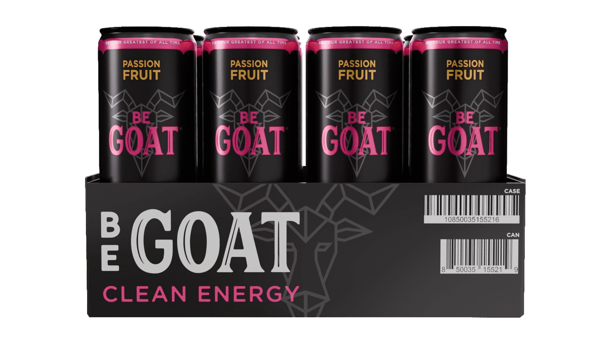 BeGOAT Passion Fruit Zero Sugar Clean Energy Drink, 12 oz can (12 Pack)