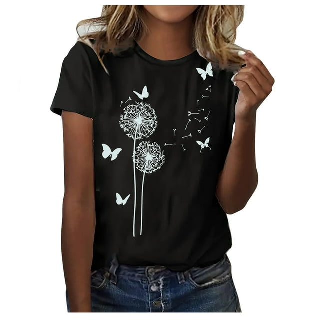 T-shirt à Manches Courtes pour Femmes, Mode Été, Imprimé, Col Rond, Coupe Ordinaire