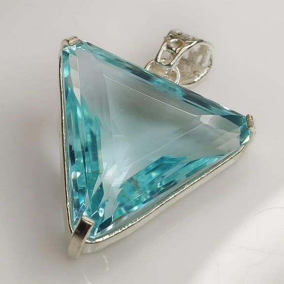 Trillion Cut Aquamarine Pendant, 57.65 Ct Gemstone Necklace, 925 Sterling Silver