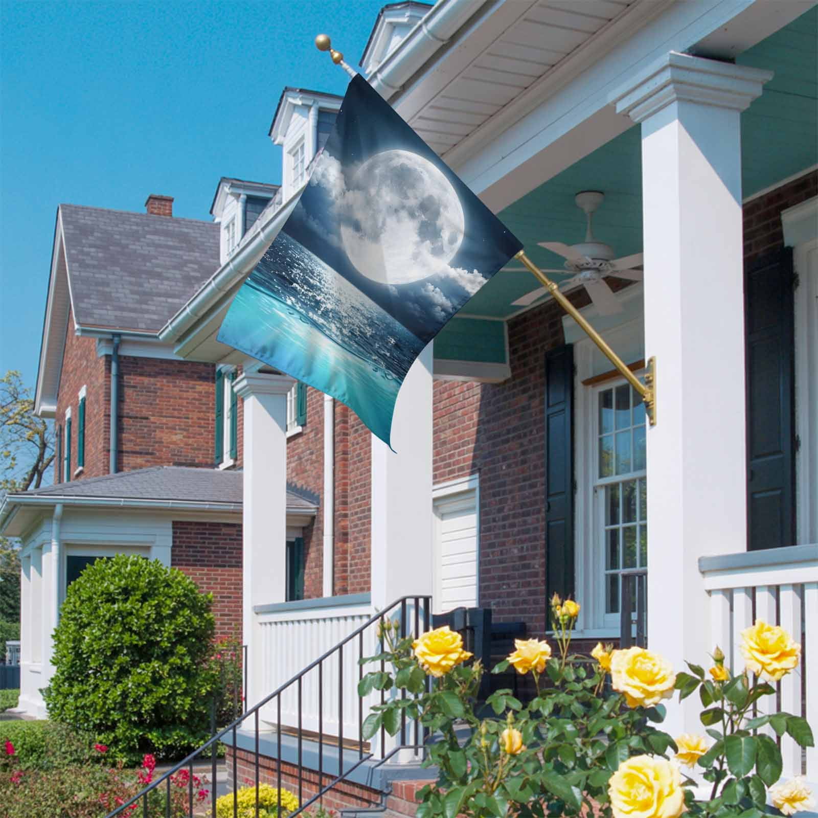 Natural Scenery House Flag 28 x 40 Inches, Full Moon Cloud Night Sky Sea Moonlight Weather Proof Outdoor Patio Flags Double Sided Small House Decoration for Yard Lawn Outside Home