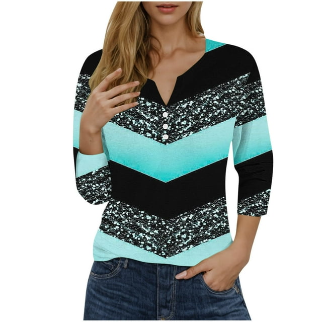 Blusas de Manga Corta para las Mujeres Impresas 3/4 Manga Cuello Redondo Blusa Casual, Ligero Diario Superior