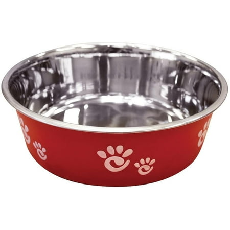 UPC: 0077234061121 | Spot Barcelona Stainless Steel Paw Print Dog Bowl Raspberry 64 oz