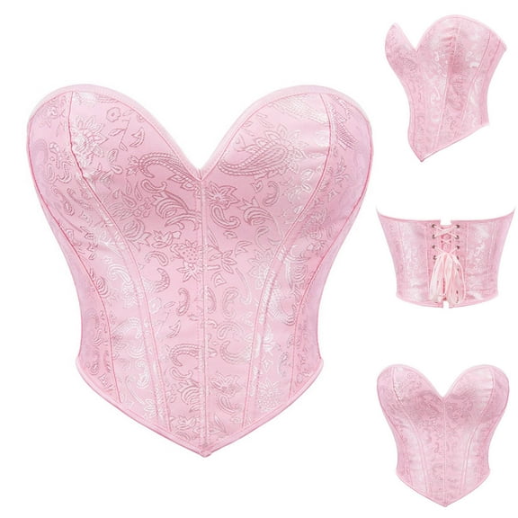 Today's Deal Abomasnow Womens Floral Embroidery Corset Top Trendy Strapless Push Up Shapewear Crop Tops Vintage Lace-Up Back Waist Bodyshaper Tops