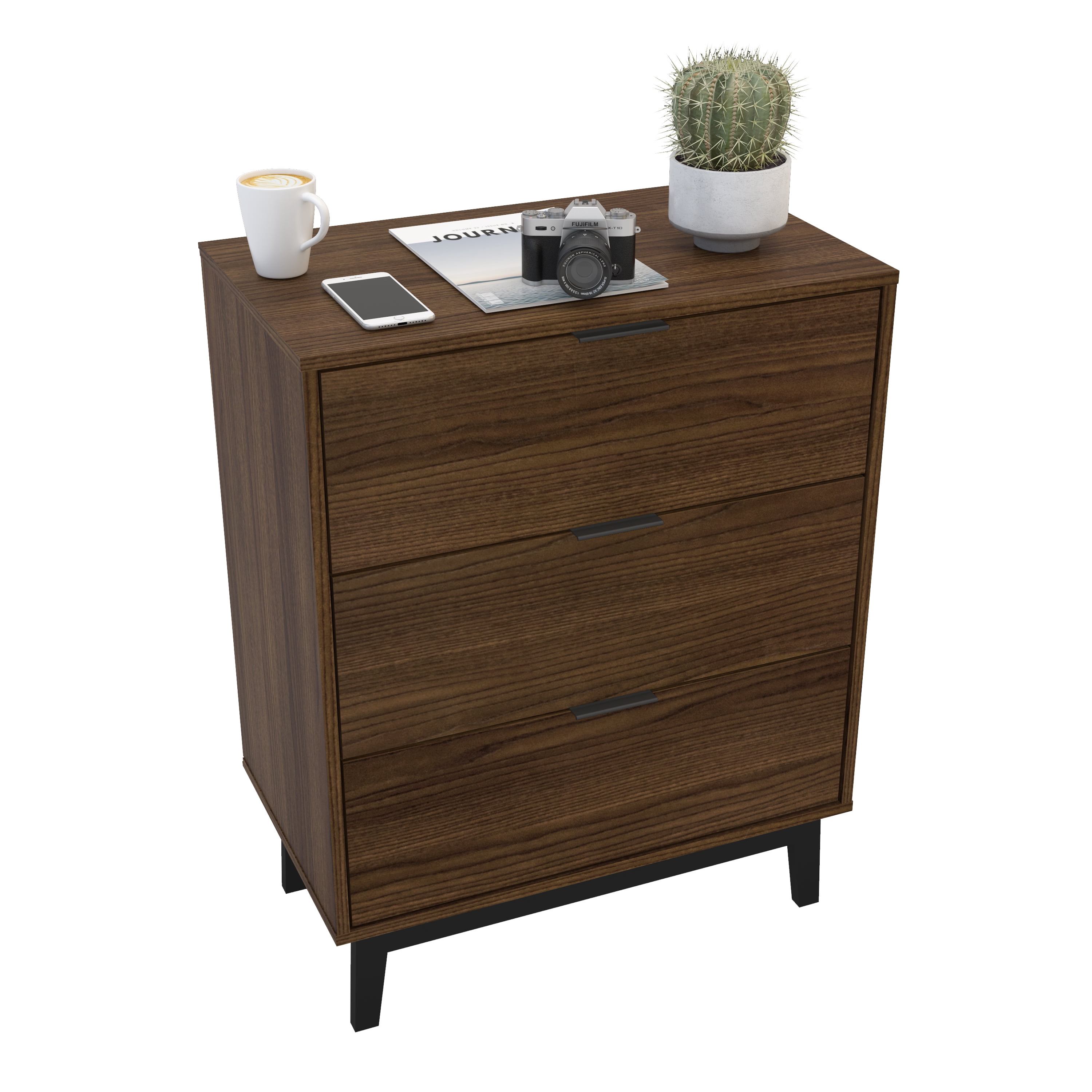 Polifurniture Victoria Modern 3 Drawer Wood Dresser, Walnut
