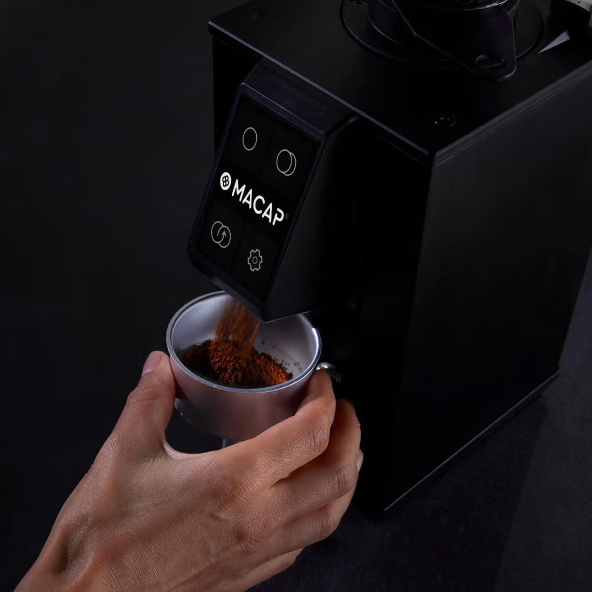 MACAP LEO 55 – Chrome Touch Coffee Grinder, Flat Burrs, Compact