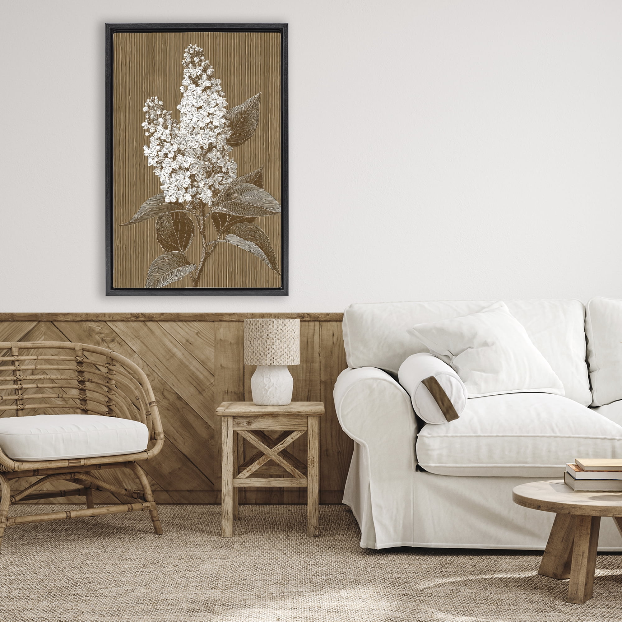 Stupell Industries Vintage Striped Lilac Study Black Framed Floater Canvas Wall Art, design by Petal Prints Design