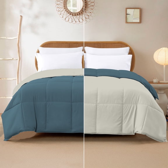 Modern Threads Reversible Blue Coral & Oatmeal All-Season Down Alternative Adult Bed Comforter, Queen