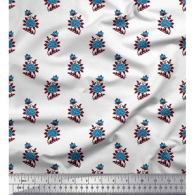 Soimoi Polyester Crepe Fabric Leaves & Floral Block Decor Fabric Printed Yard 42 Inch Wide