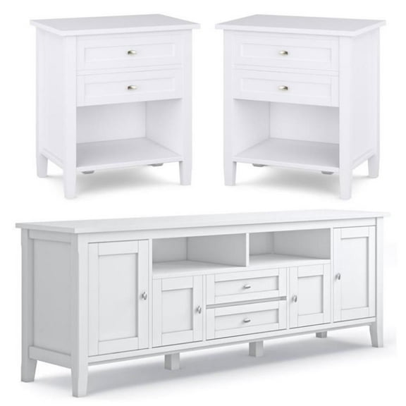 Home Square 3-Piece Set with 72" TV Media Stand & 2 Bedside Nightstand Tables