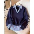 thumbnail image 3 of Women's Long Sleeve V-Neck Collared Pullover Top Loose Fit Casual Fall Winter, 3 of 3