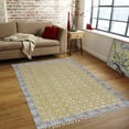 thumbnail image 2 of Casavani - 12'x12' Handblock Printed Yellow Cotton Dhurrie Square Area Rugs for Bedroom & Dining Room, 2 of 7