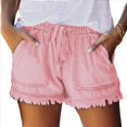 thumbnail image 3 of Pantalones Cortos Vaqueros Elásticos Enrollables para Mujer, Cintura Elástica con Cordón Ajustable, Cómodos, Color Rosa, Talla L, 3 of 6