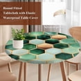 thumbnail image 5 of Geometric Pattern Round Fitted Table Cover Green Brown Hexagon Collage Art Waterproof Table Cloth with Elastic Edge Wipeable Tablecloth for Picnic Camping Party Fits 36"-44" Diameter, 5 of 8
