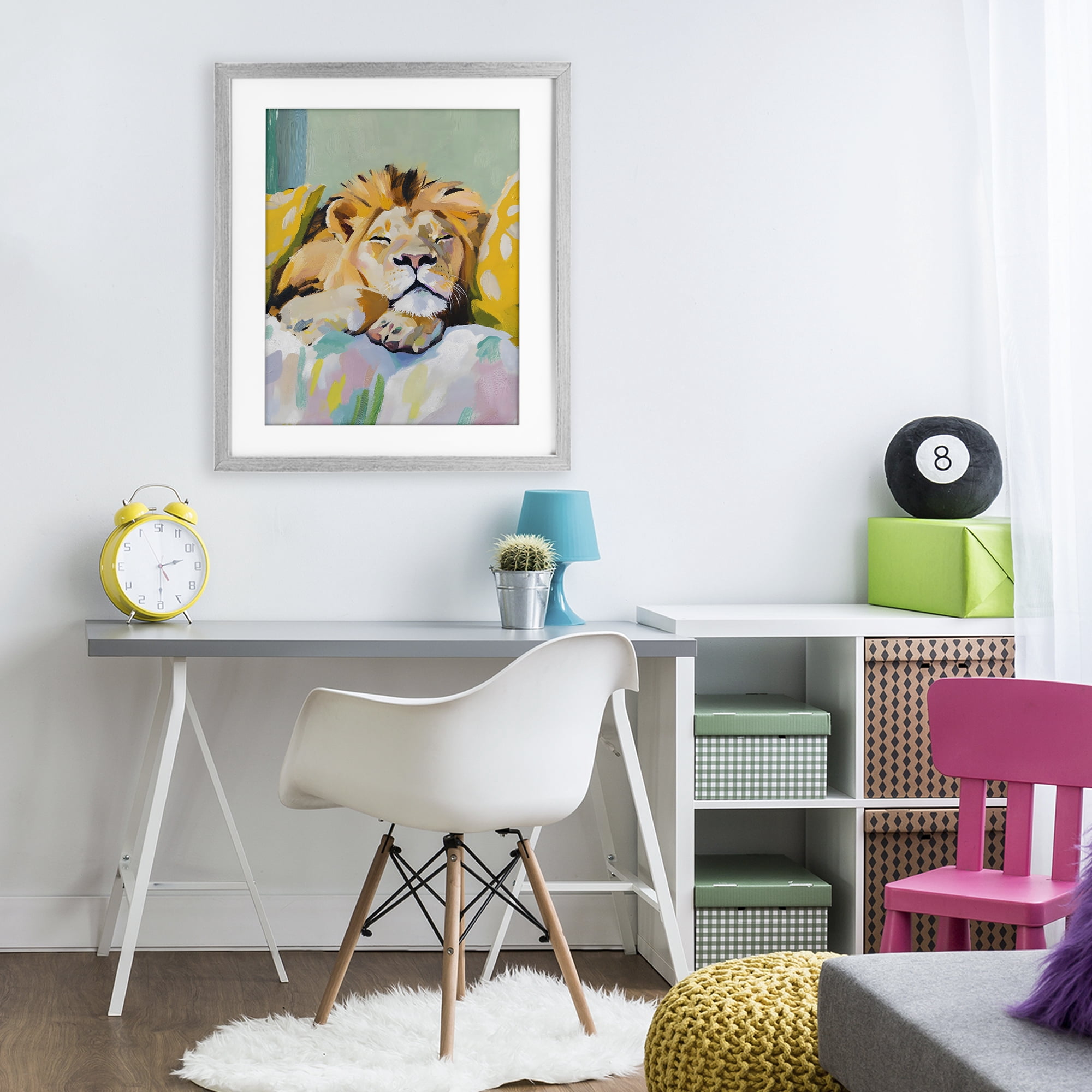 Stupell Industries Sleeping Lion on Pastel Pillows Gray Framed Print Under Glass, design by The Prints Vibe