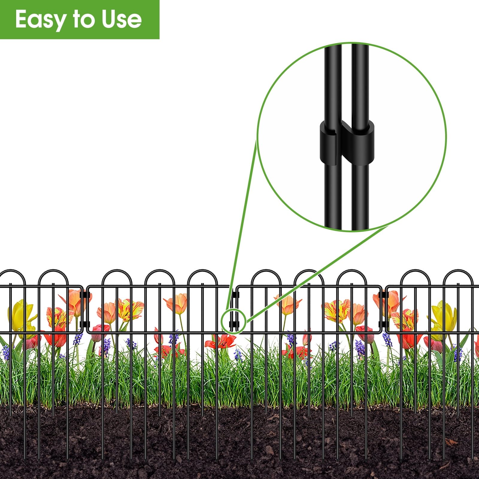 25-Pack Garden Fence 26.9ft Total Length, 16.5inx12.6in Black Metal Decorative Animal Barrier for Yard Patio Flower Bed
