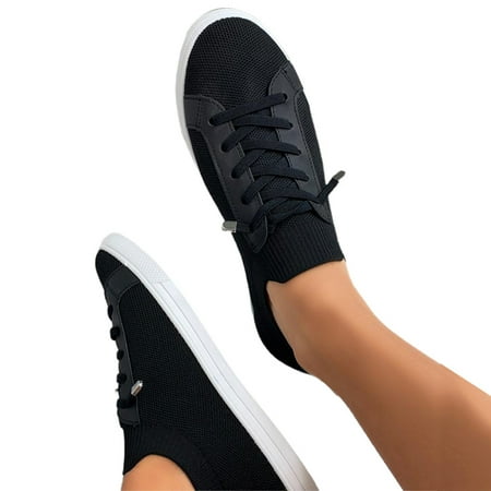 

Women’s Breathable Slip On Sneakers Solid Color Flat Shoes Lightweight Round Head Running Shoes Comfortable 36 Black