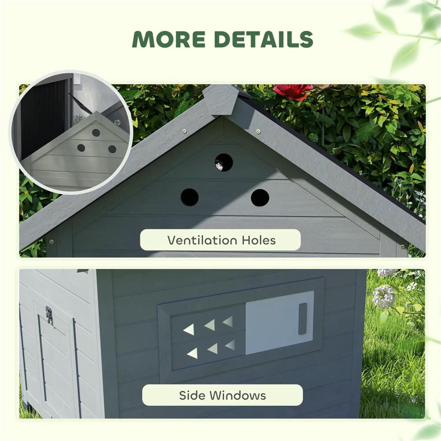 Demi Bonn 30" Wooden Duck House with Openable Roof & Double Doors, Outdoor Chicken Coop, Large Rabbit Hutch, Gray