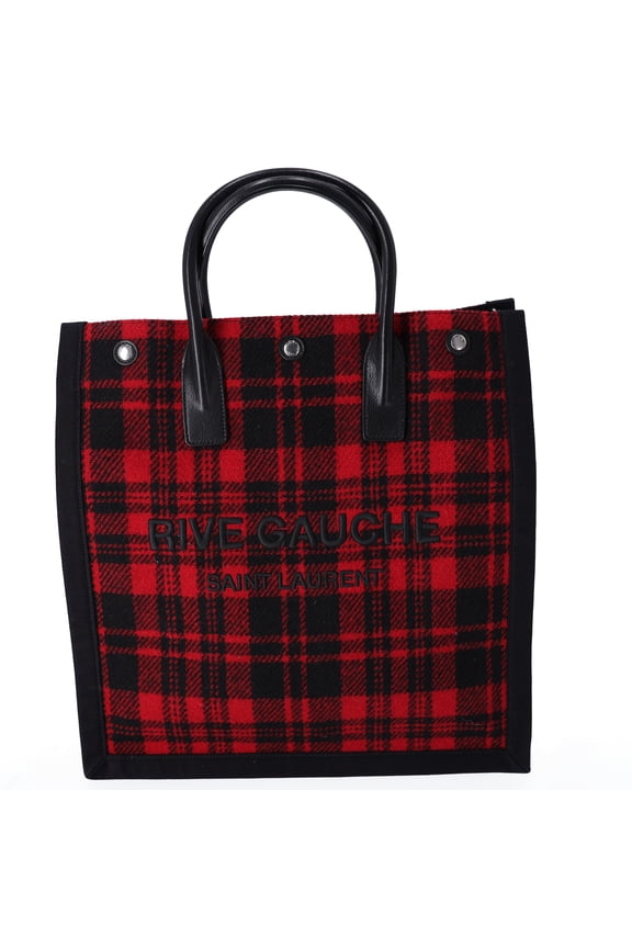 Pre-Owned SAINT LAURENT PARIS NS Rive Gauche Tote Bag 632539 Black Red Wool