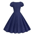 thumbnail image 2 of XFLWAM Women 50s 60s Vintage Short Sleeve Polka Dot Cocktail Swing Dress 1950s Retro Rockabilly Audrey Hepburn Prom Party Dresses Blue S, 2 of 7