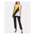thumbnail image 3 of DKNY Womens Yellow Color Block Sleeveless V Neck Top Size: S, 3 of 4
