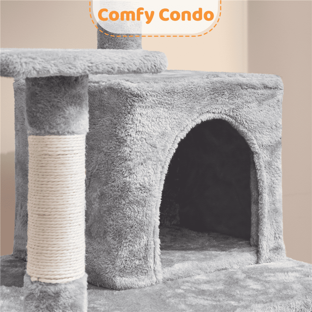 Yaheetech 54" Tall Multilevel Plush Cat Tree with Hammock Scratching Posts, Light Gray