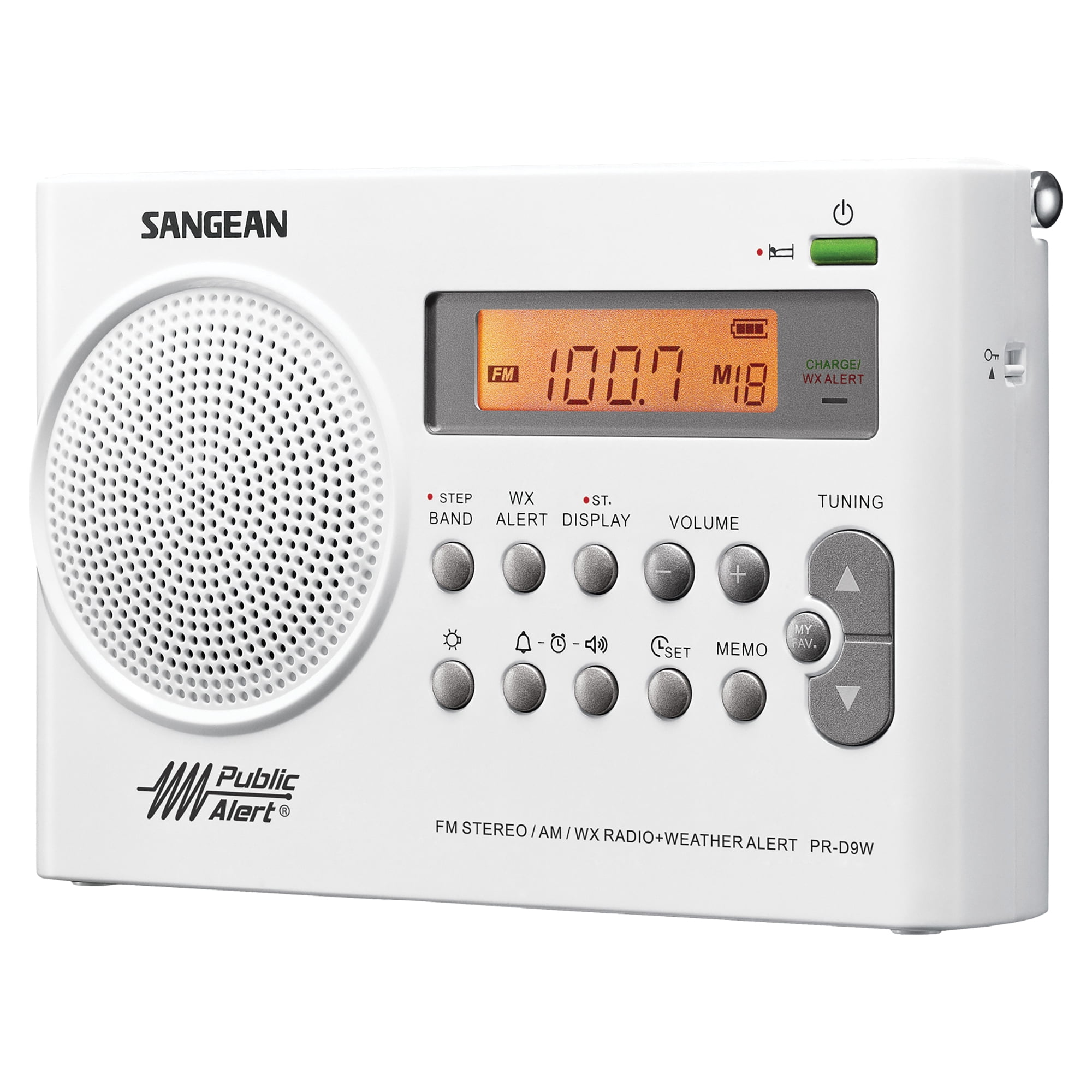 Sangean Portable AM/FM Radio, White, PR-D9W