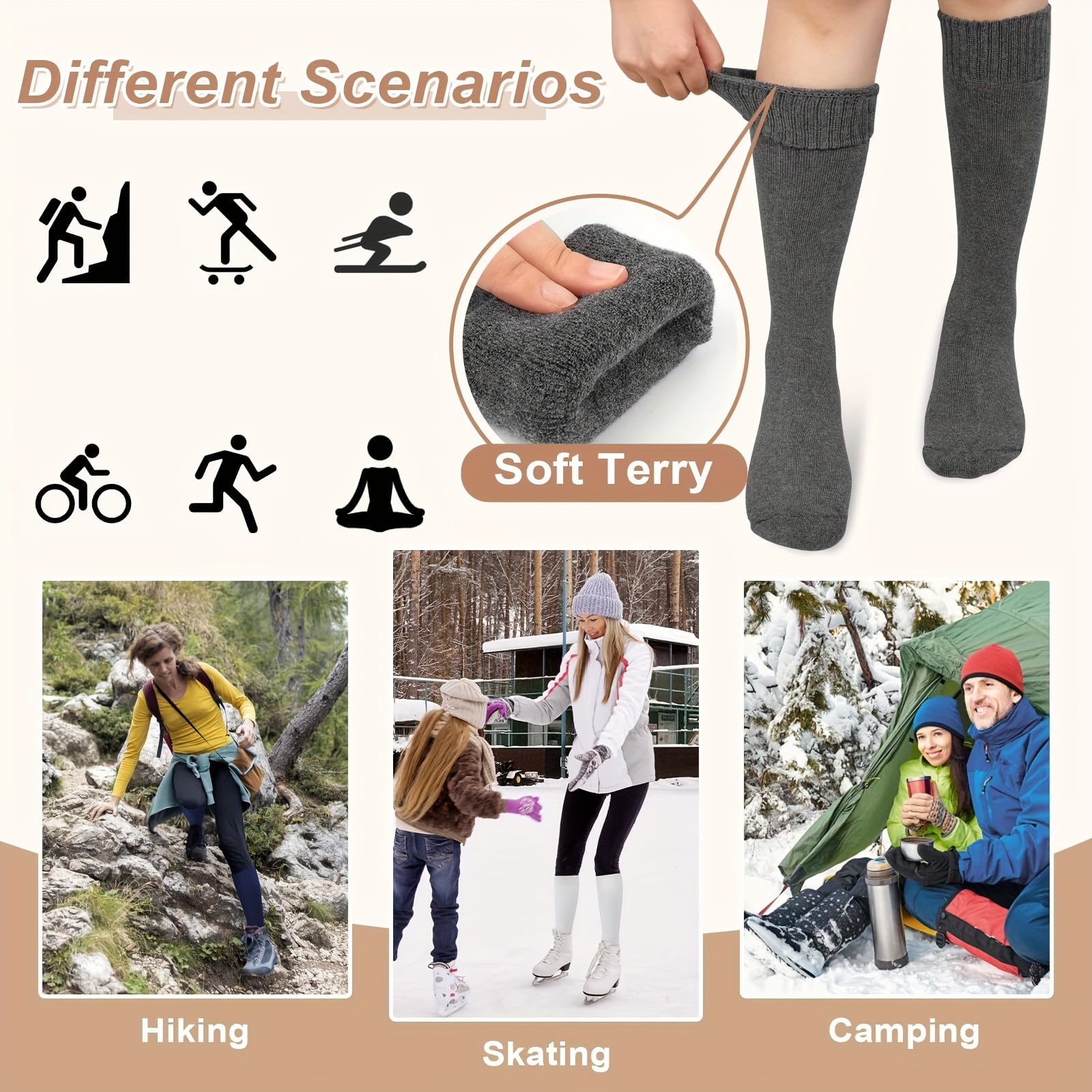 4 Pairs Warm Knee High Socks for Women, Soft Thick Stocking for Cold Weather, Thermal Womens Long Casual Winter Gifts Socks for Hiking Skiing