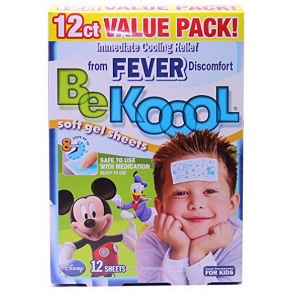 Be Koool Feuilles de Gel Mous Fever pour Enfants, Soulagement Immédiat de l'Inconfort Dû à la Fièvre, 12 Feuilles