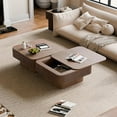 thumbnail image 6 of LKTART Square Coffee Table for Living Room,Fluted Drum Accent Tea Center Table with Storage,Solid Wood Modern Coffee Tables for Small Space Of Apartment (31.5" L×31.5''W×14''H-Walnut), 6 of 9