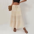thumbnail image 5 of Women's Cotton Maxi Skirt, High Waist Elastic Lace-Up A-Line Swing Skirt, Bohemian Long Skirt for Beach, Vacation and Summer,Beige,M, 5 of 9