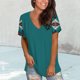 thumbnail image 2 of Blusa de camiseta informal con estampado de manga corta y cuello en V de verano para mujer a la moda Fridja  bn6322, 2 of 6