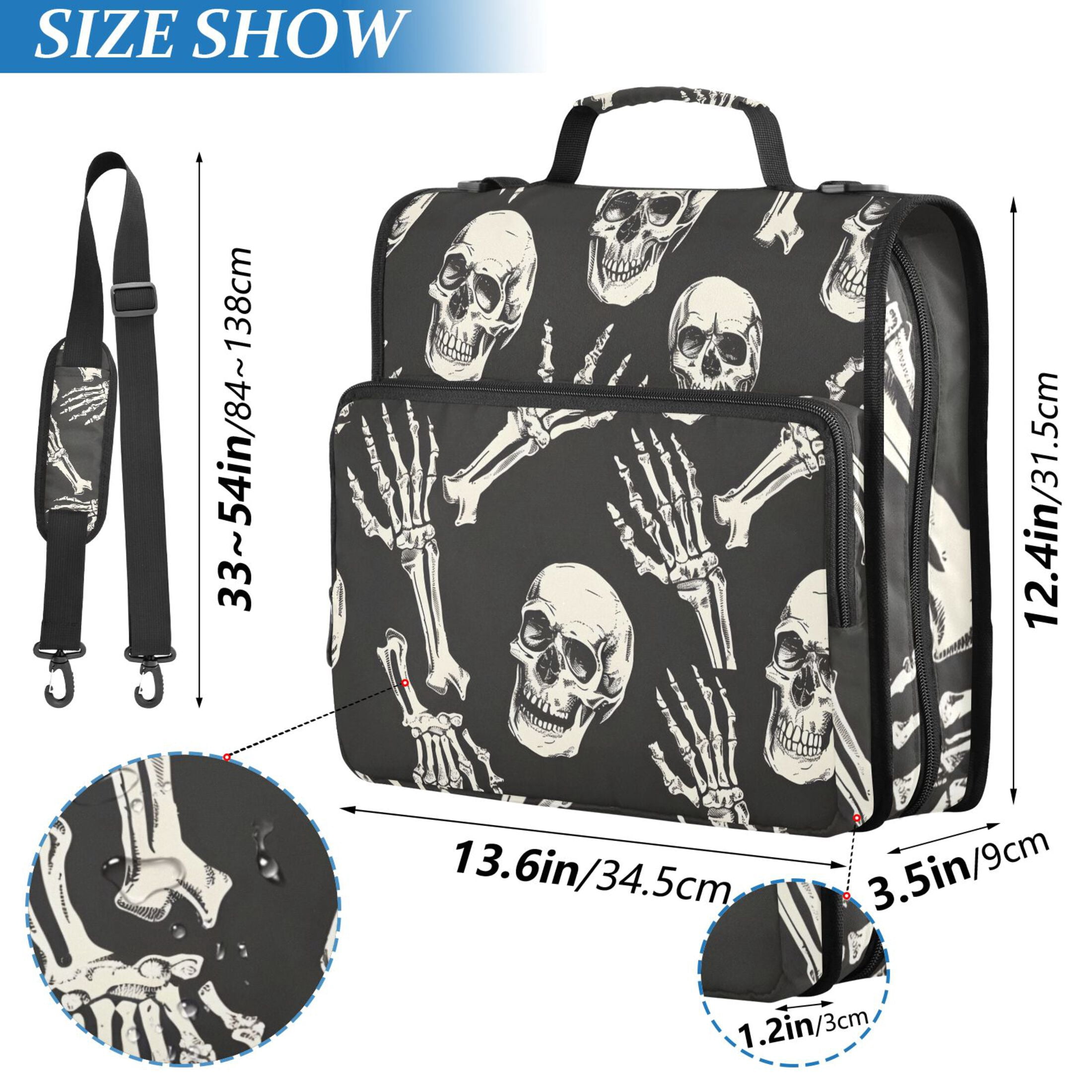 ALAZA Zipper Binder Skull Skeleton Hands 3 Ring Trapper Keeper File Folder Organizer Bag