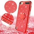 thumbnail image 3 of iPhone 7 Plus Case, iPhone 8 Plus Case, Glitter Cute Phone Case Girls with Kickstand, Bling Diamond Rhinestone Bumper Ring Stand Protective Pink iPhone 7 Plus/ 8 Plus Case for Girl Women - Red, 3 of 6