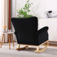 thumbnail image 4 of Velvet Rocking Chair, Modern Upholstered Accent Chair with Wing Backrest and Rubber Wood Legs, Comfortable Rocker with Padded Seat, High Back Glider Rocking Armchair for Living Room Bedroom, Black, 4 of 7