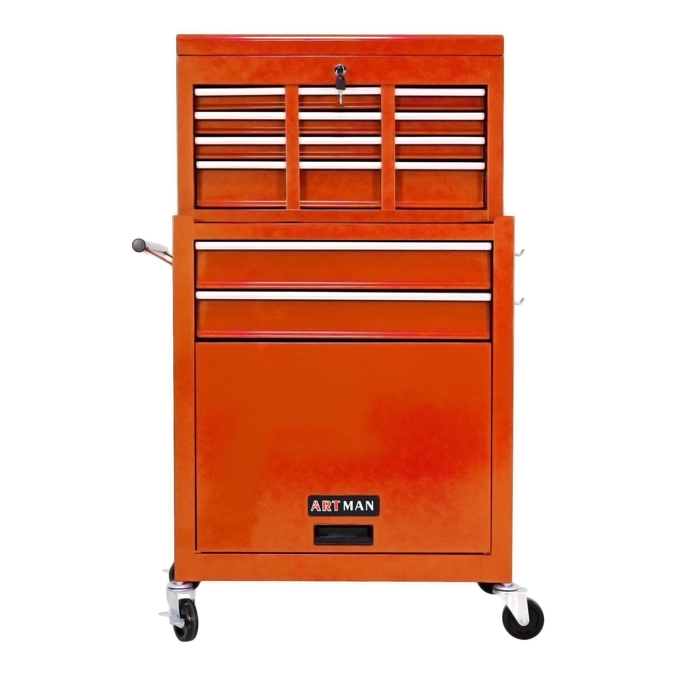 Noble House Heavy-Duty Rolling Tool Chest, 8-Drawer Steel Storage Box Organizer with Detachable Box, Orange
