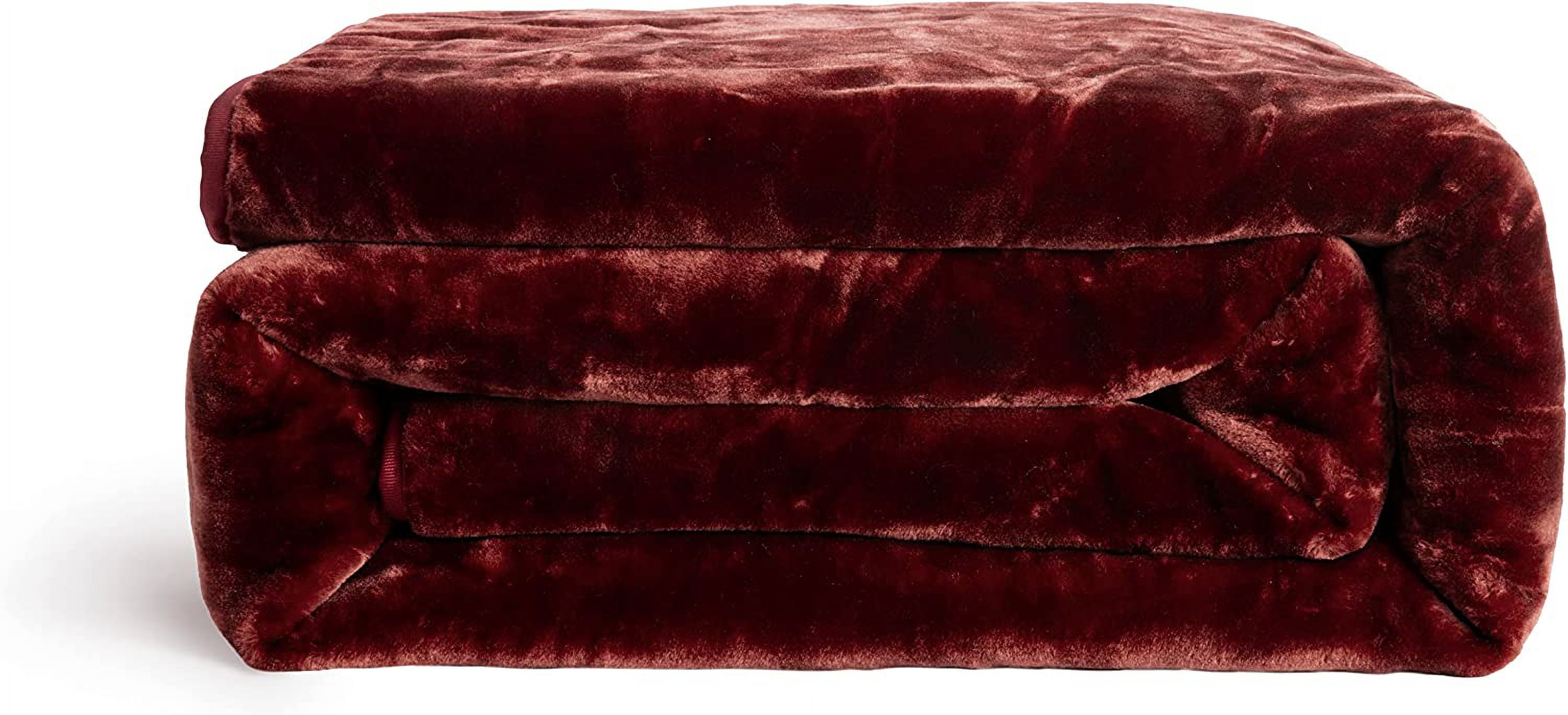 Chezmoi Collection Heavy Thick Korean Style Faux Mink Blanket Single Ply 9 Lbs, 750GSM Silky Soft Plush Raschel Mink Blanket, 92" x 106" US King Size, Solid Burgundy