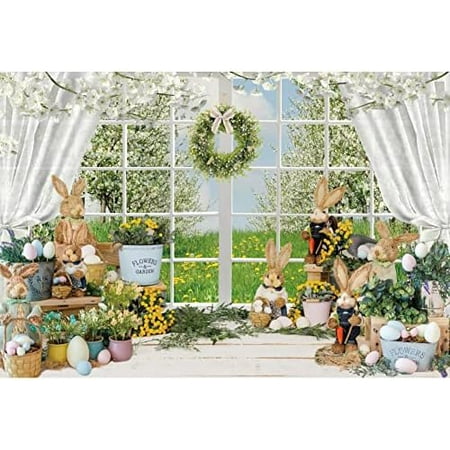 

Easter Backdrop 8x6FT Spring Window Scenery Photogaphy Background Easter Rabbit Eggs Floral Flowers Forest Baby Shower Easter Party Decorations Banner Kids Portrait Photo Studio Shoot Pro
