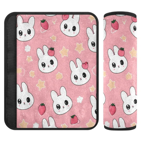 ALAZA Cute Rabbit Strawberry Car Seat Belt Adjuster Neck Covers Shoulder Cushions Pads S