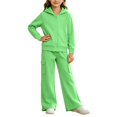 thumbnail image 2 of Moxiu Girls Hoodie Sweatsuit Set Girl Sweatsuits Fall Winter Kid Zip Up Hoodie and Cargo Sweatpants Two Piece Set Green,12-13 Years, 2 of 7