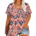 thumbnail image 4 of BangWanChi Women's Plus-Size Loose Fit Tops V-Neck Short Sleeved Floral Printing Base Shirt, 4 of 5