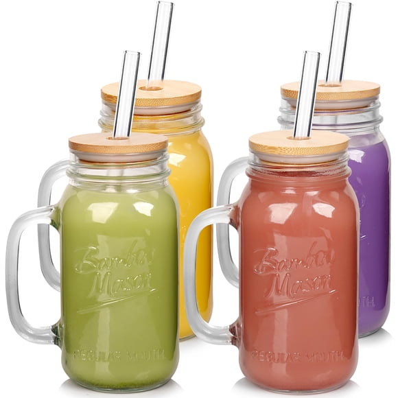 Vasos tipo mason jar de vidrio ANOTION de 700 ml con tapa y pajilla