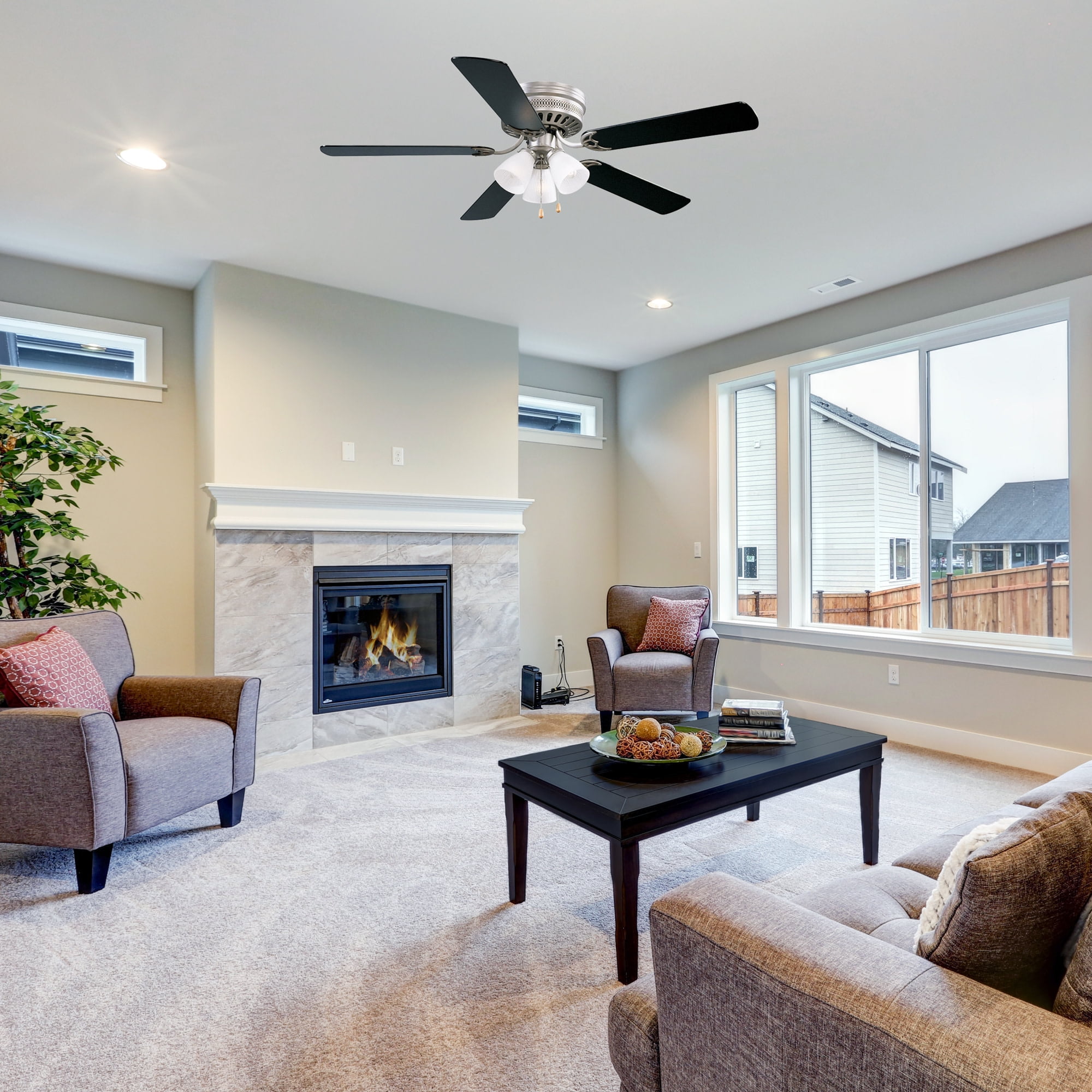 Design House Millbridge 52" Hugger Ceiling Fan with LED Light Kit, 5 Reversible Blades, Satin Nickel