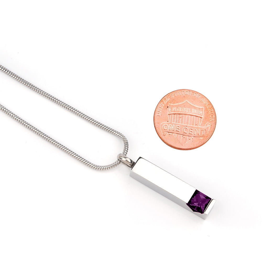 Cremation Jewelry Memorial Birthstone Bar Necklace Handcrafted Waterproof Human Ashes Urn Container with Free Funnel Kit and Velvet Jewelry Box [February]